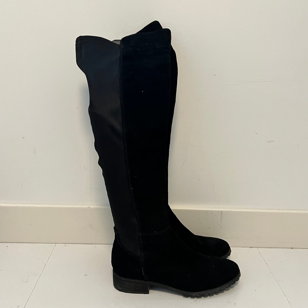 Blondo Boots Womens 8 Black Suede Waterproof Over The Knee Stretch Back Lug Sole
